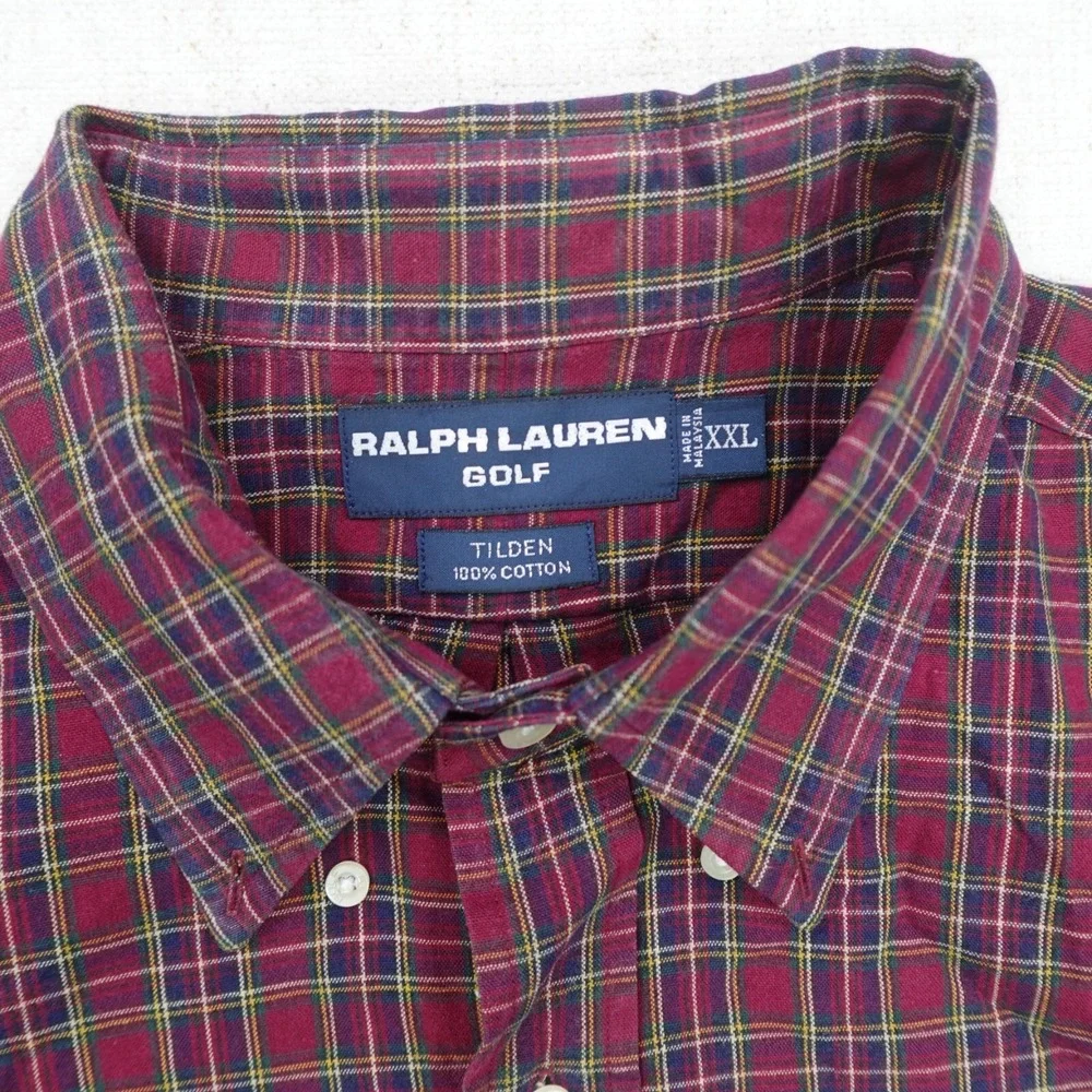 Ralph Lauren Golf Tilden Button Down Shirt XXL Red Plaid Tartan Long Sleeve Y2K - Picture 3 of 10